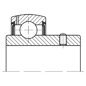 Эскиз шариковых радиальных однорядных подшипников с двумя уплотнениями с широким внутренним кольцом сферической наружной поверхностью наружного кольца с установочным винтом во внутреннем кольце